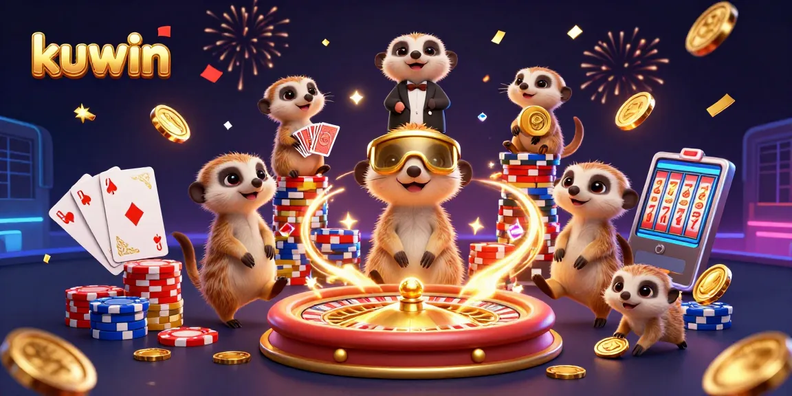 Experience thrilling casino action at kuwin with a vibrant meerkat-themed illustration showcasing dynamic gaming elements.