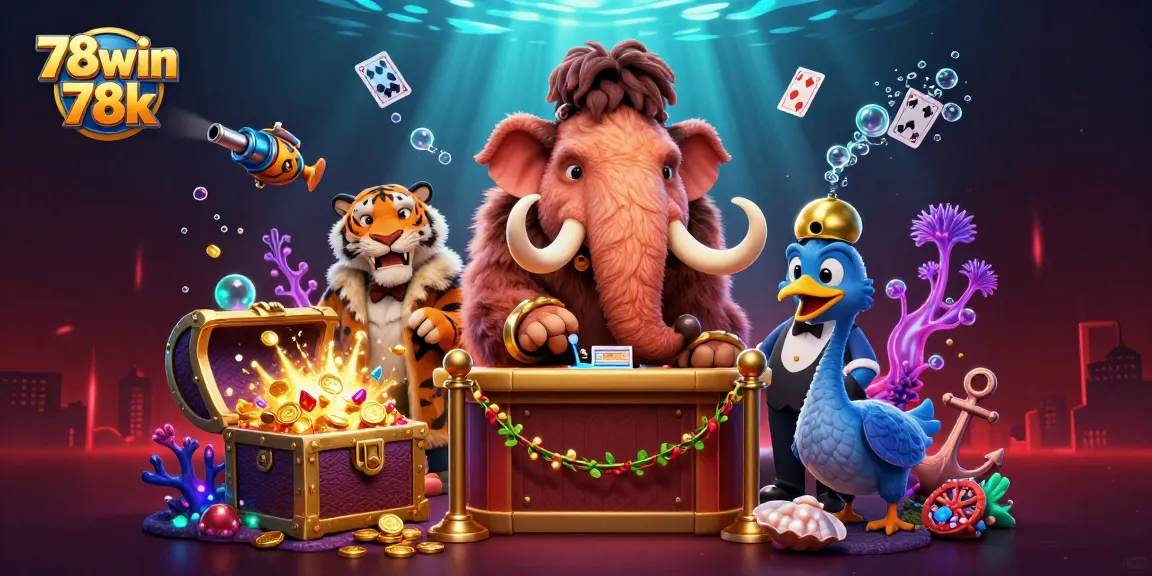 Experience thrilling gameplay with 78win 78k at the vibrant casino entrance manned by unique cartoon characters.