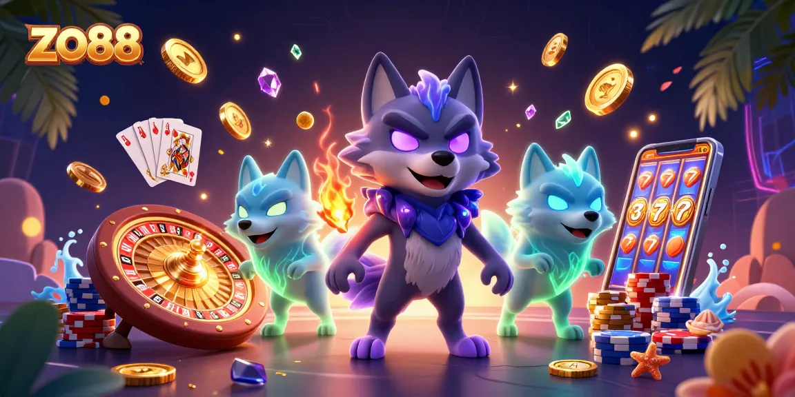 Immerse in the thrill of zo88 casino as wolves unleash cascades of coins and jackpots in an electrifying 3D scene.