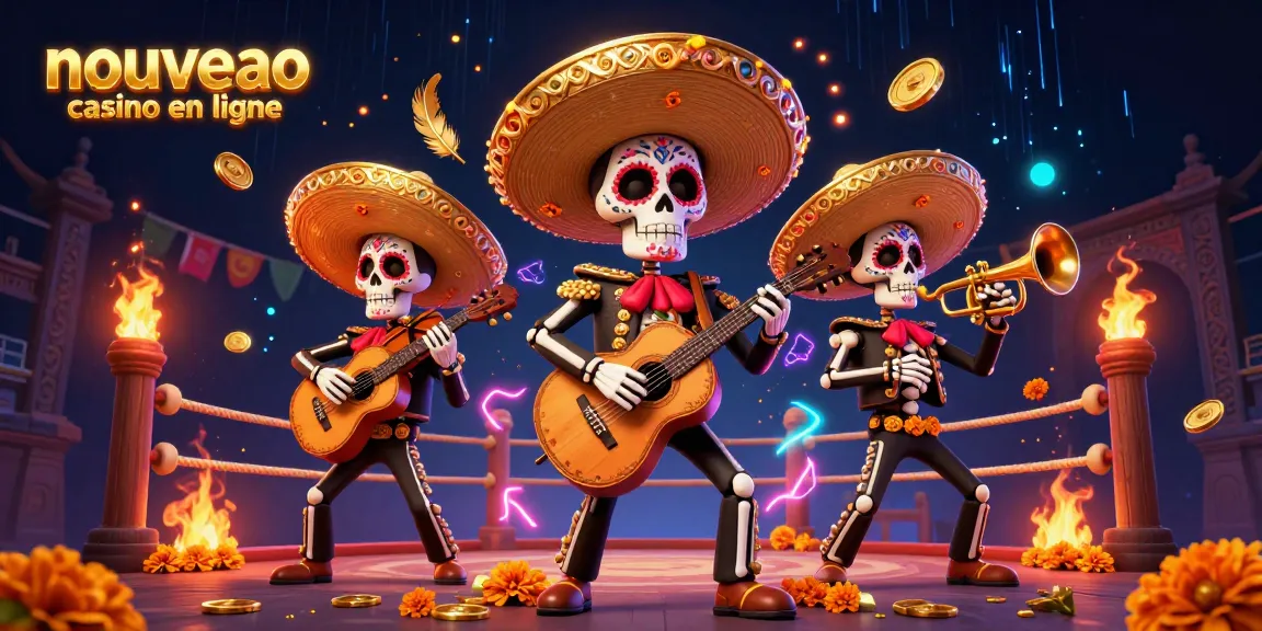 Découvrez le nouveau casino en ligne avec un groupe de mariachi squelettique coloré jouant aux jeux d'argent.
