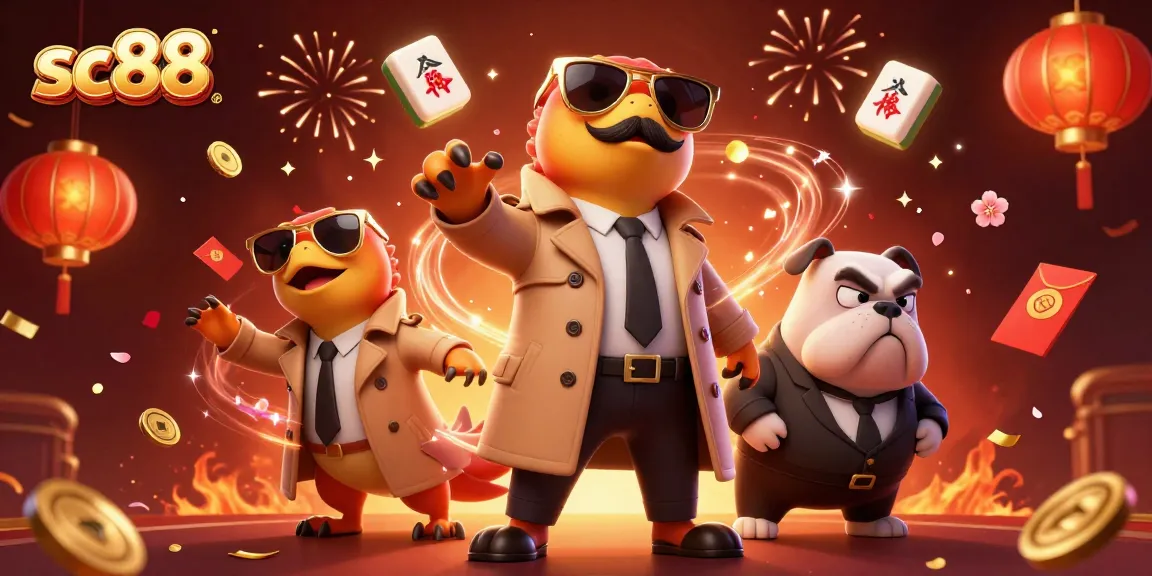 Engage with sc88 at a vibrant casino scene showcasing raptors in a trench coat.