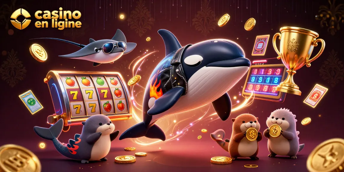 Une scène de casino en ligne captivante avec une orque, une raie et des loutres tenant des pièces d'or.