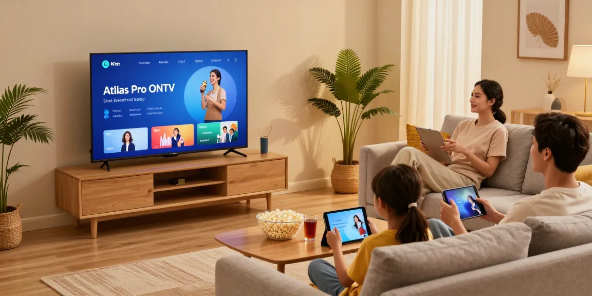 Famille profitant d'Atlas Pro ONTV pour streaming, ambiance chaleureuse.