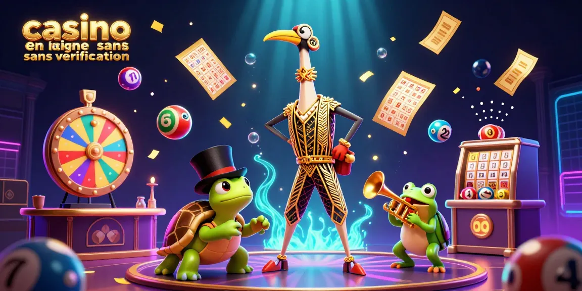 Une scène animée d'un casino en ligne sans vérification avec des personnages colorés et des éléments de jeu vibrants.