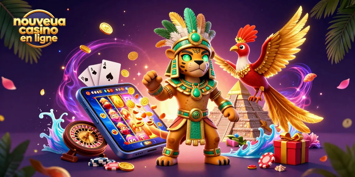 Découvrez le nouveau casino en ligne avec une scène captivante de jeux d'argent, personnages et éléments dynamiques.