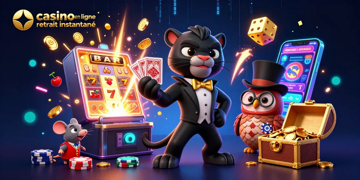 Célébrez des gains avec casino en ligne retrait instantané dans une scène de casino animée avec des personnages et des éléments palpitants.