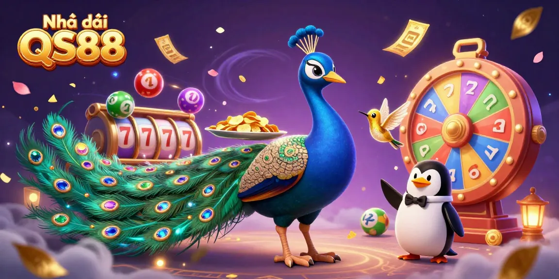 Experience vibrant gaming with Nhà cái QS88 featuring an illustrated casino scene filled with dynamic elements.
