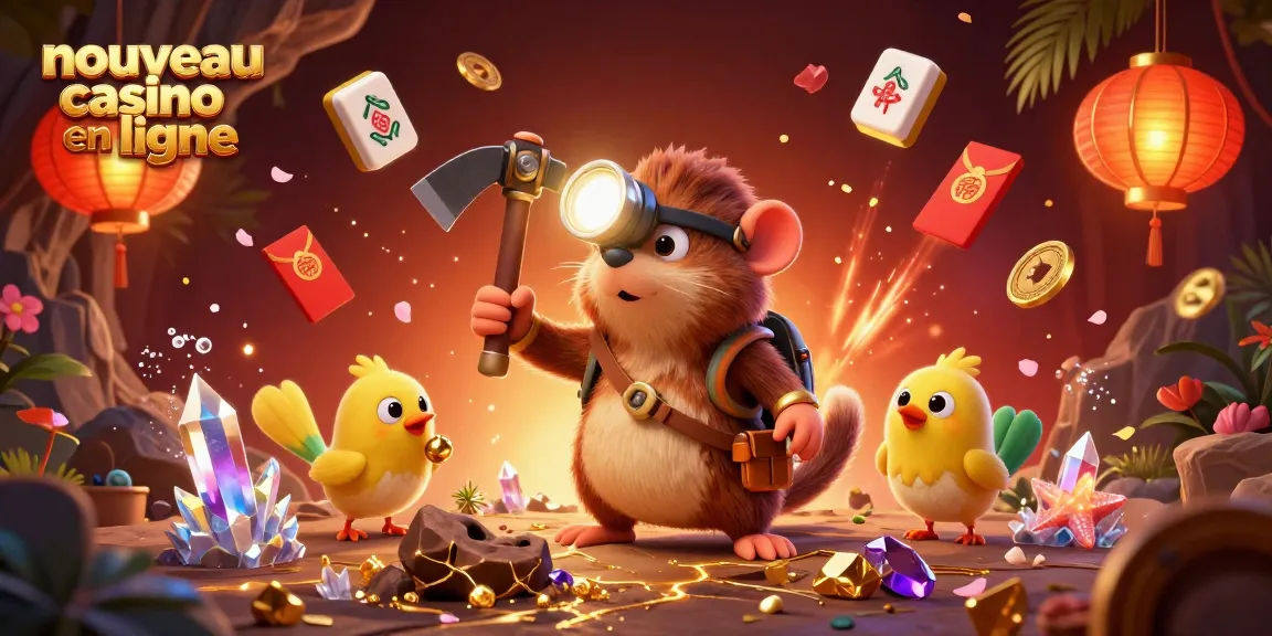 Découvrez le nouveau casino en ligne avec un mineur et son compagnon canari dans un environnement d'or et de gemmes.