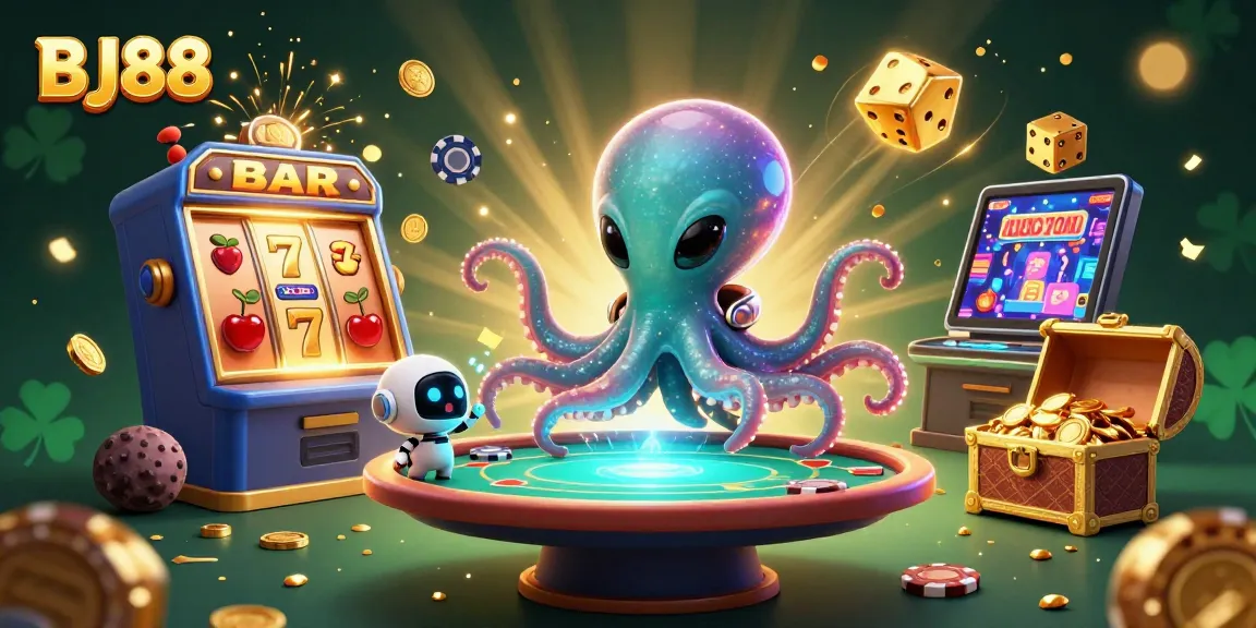 Experience the vibrant energy of BJ88's galaxy-themed casino world with an alien octopus and jackpot excitement.